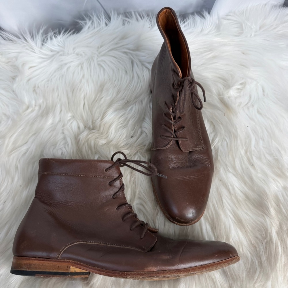 Mr. B's Brown Leather Lace Up Ankle Boots Made in Portugal Mens 9.5